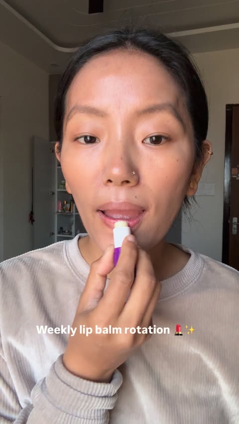 Instagram post by @jyoti_nabiyal for Mamaearth. Caption reads: My weekly lipbalm routine. 💕.