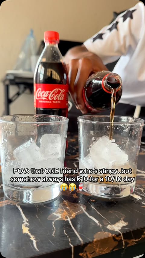 Instagram post by @uhmsiyamellow for Coca-Cola South Africa. Caption reads: • POV: that ONE friend who's stingy..but somehow....