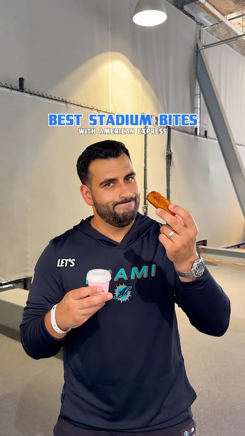 Instagram post by @mr.eats305 for American Express. Caption reads: [...] @MiamiDolphins season is back and....
