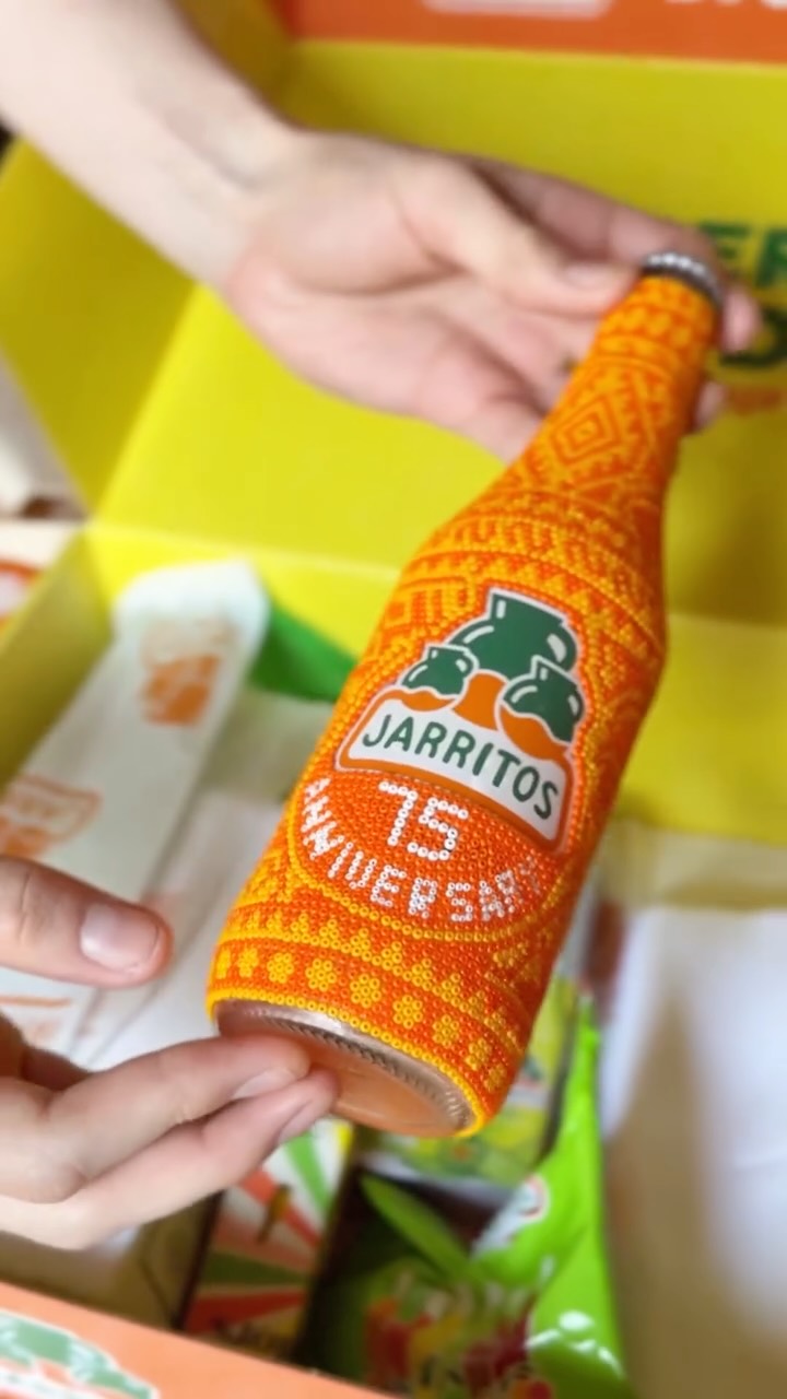 Instagram post by @nuestrostories for Jarritos. Caption reads: Still celebrating 75 years of @jarritos! From art....