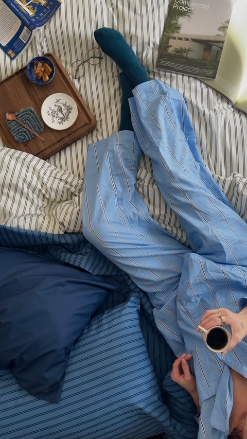 Instagram post by @victoriamorse for Brooklinen. Caption reads: best in bed with Brooklinen 🩵 nothing cures the....