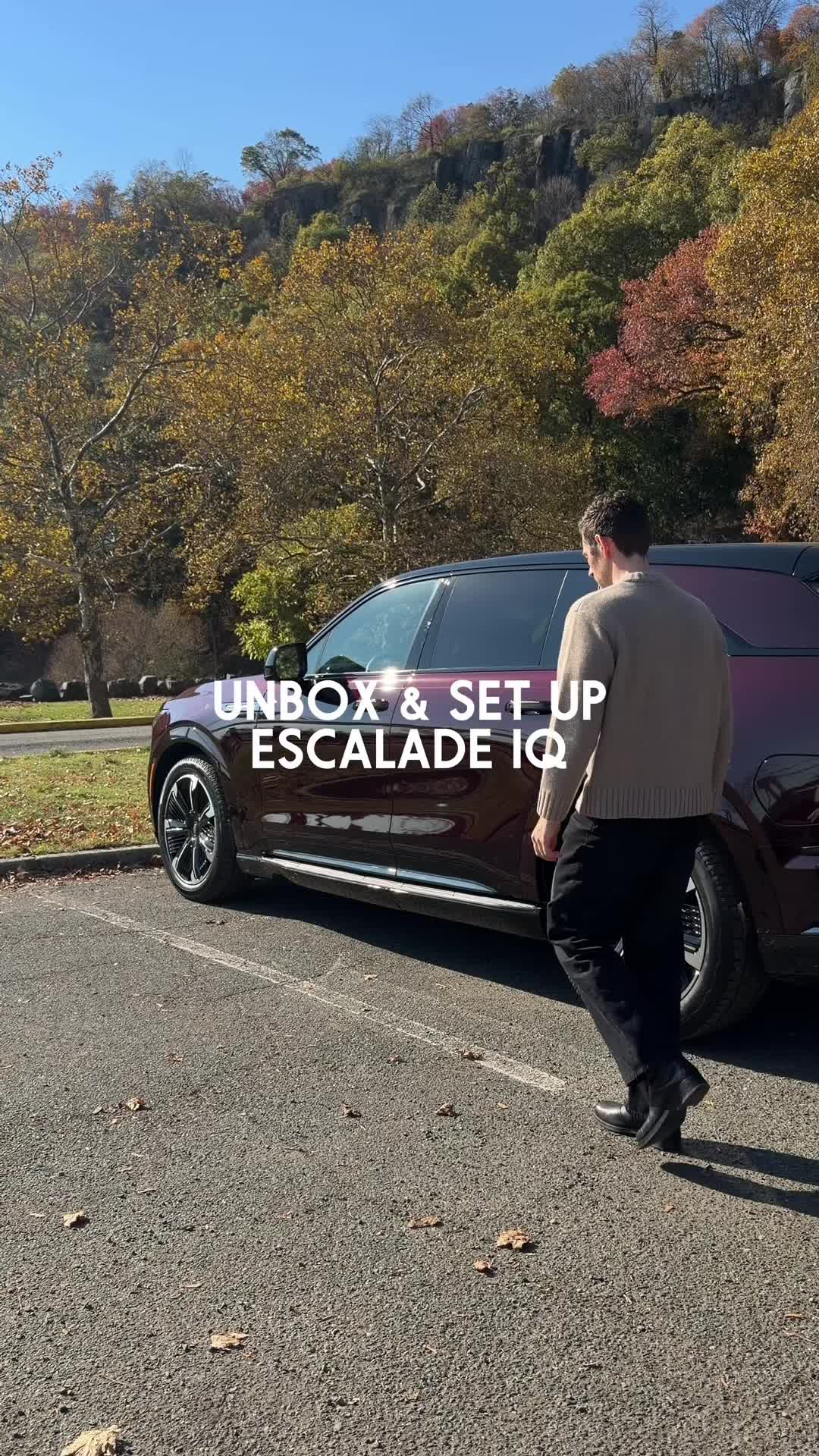 TikTok post by @bentaylor_nyc for Cadillac. Caption reads: Unboxing the 2025 @Cadillac Escalade IQ — a....