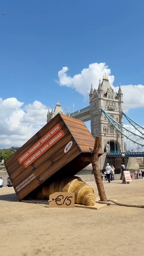 Instagram post by @my_ldn for Airalo. Caption reads: [...] Tower Bridge..🥐 It’s actually part of....