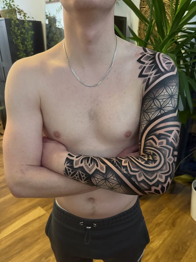 Instagram post by @domjoeltattoo for Killer Ink Limited. Caption reads: Some full sleeves done over the last few years.....