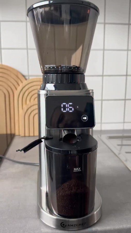 Instagram post by @den.ic.life for AMZCHEF. Caption reads: [...] For true coffee lovers!
Discover the AMZCHEF....