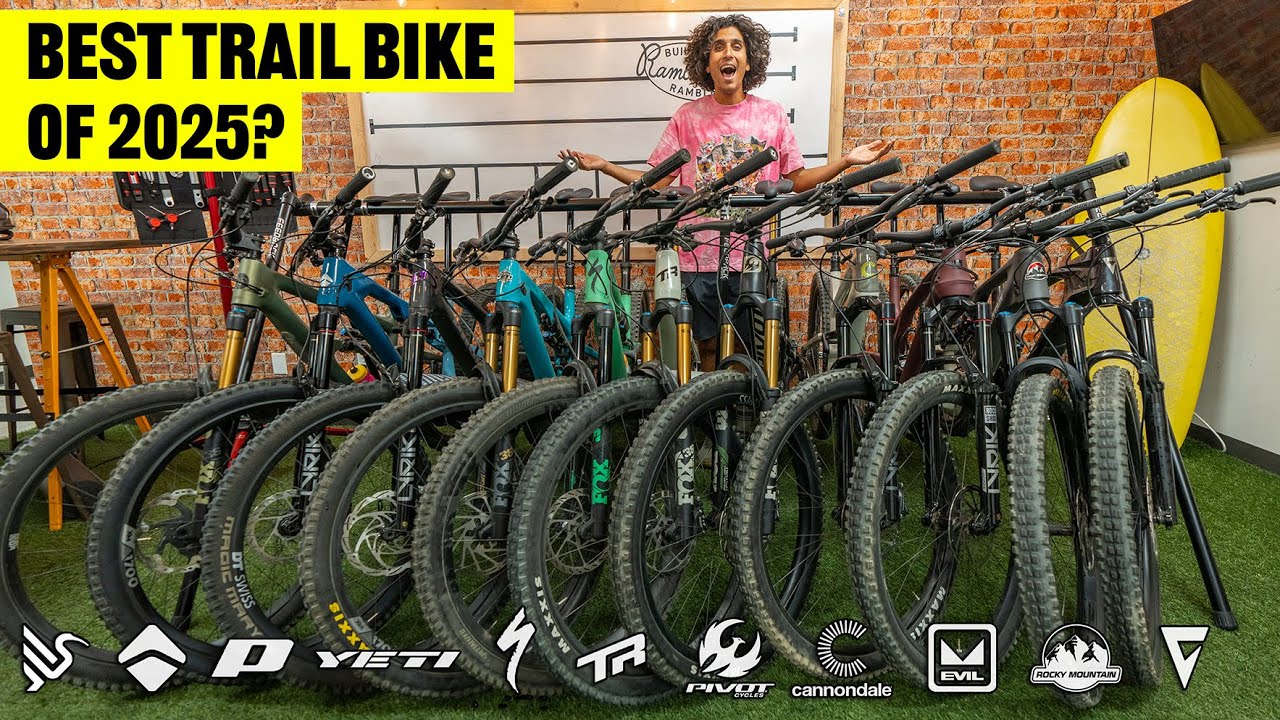 YouTube post by @moandhannahtravel for Tailwind Nutrition. Caption reads: What Is The BEST TRAIL BIKE in 2025? (Trail Bike....