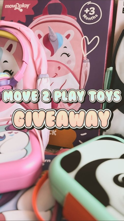 Instagram post by @_hassanah for Move2Play. Caption reads: @move2playtoys BACK TO SCHOOL GIVEAWAY [...].