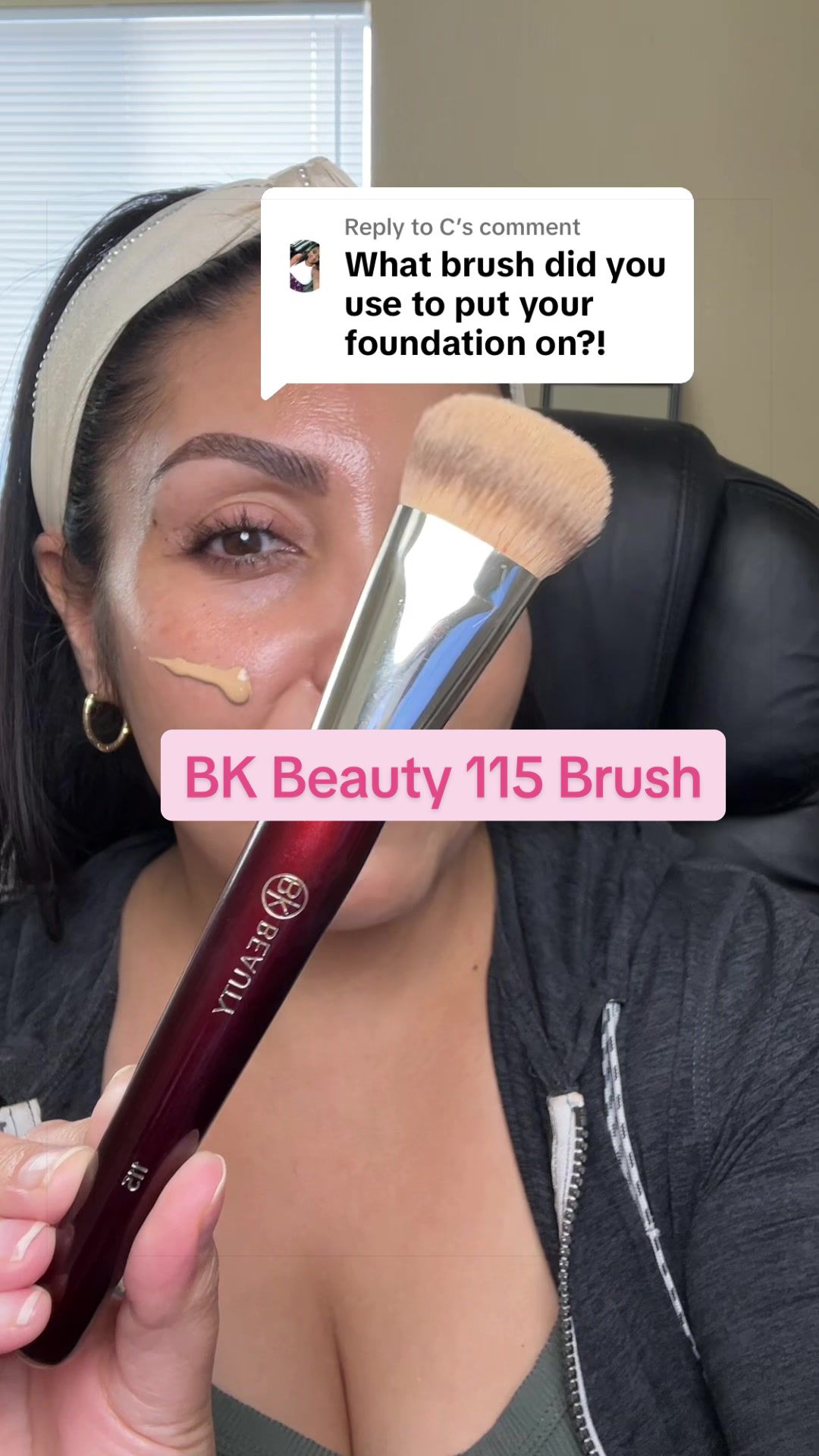 TikTok post by @memrymakeuptherapy for BK Beauty. Caption reads: [...] makes my foundation look airbrushed ✨ @BK....