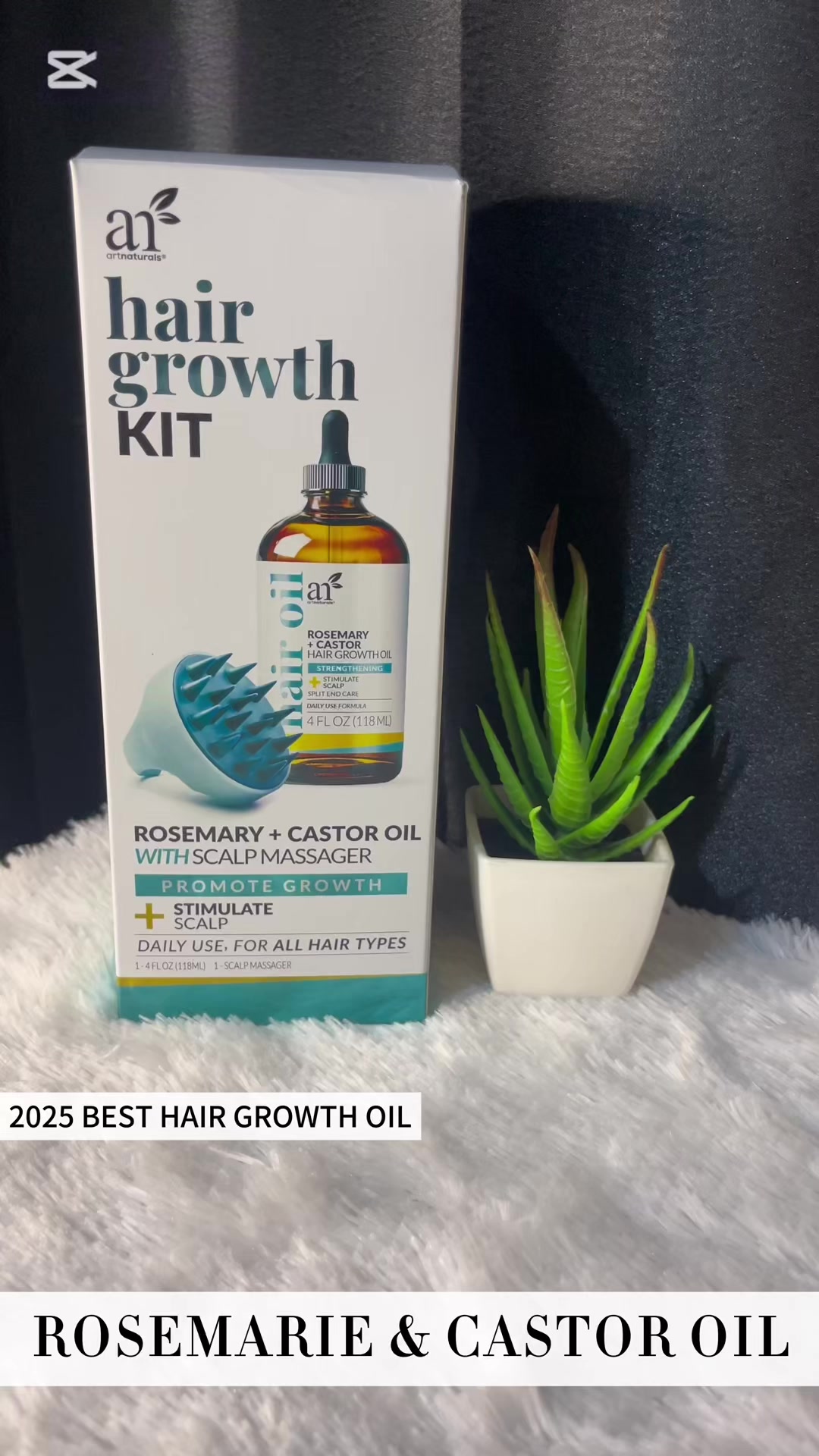 TikTok post by @keida_cancerian for artnaturals. Caption reads: ArtNaturals Rosemary + Castor Oil Hair Growth Kit....