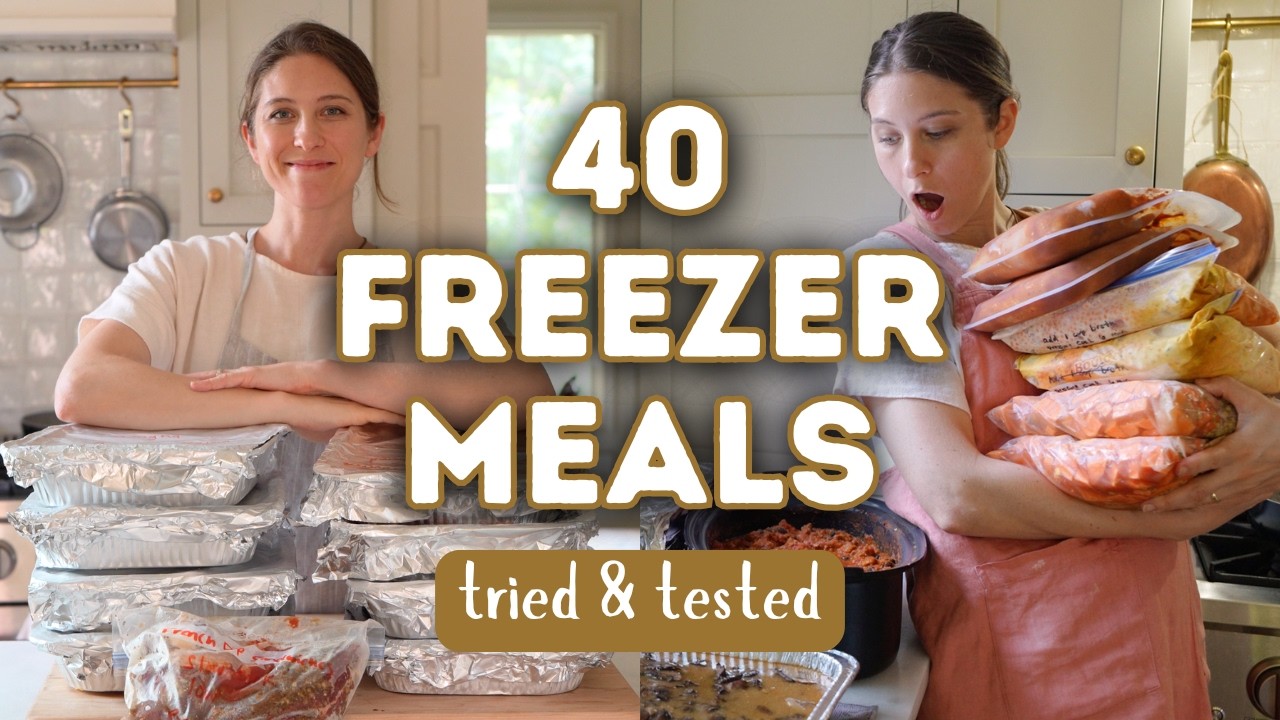 YouTube post by @christinesnotebook for Clean Simple Eats. Caption reads: The Ultimate Freezer Meal Prep Guide | 40 Recipes....