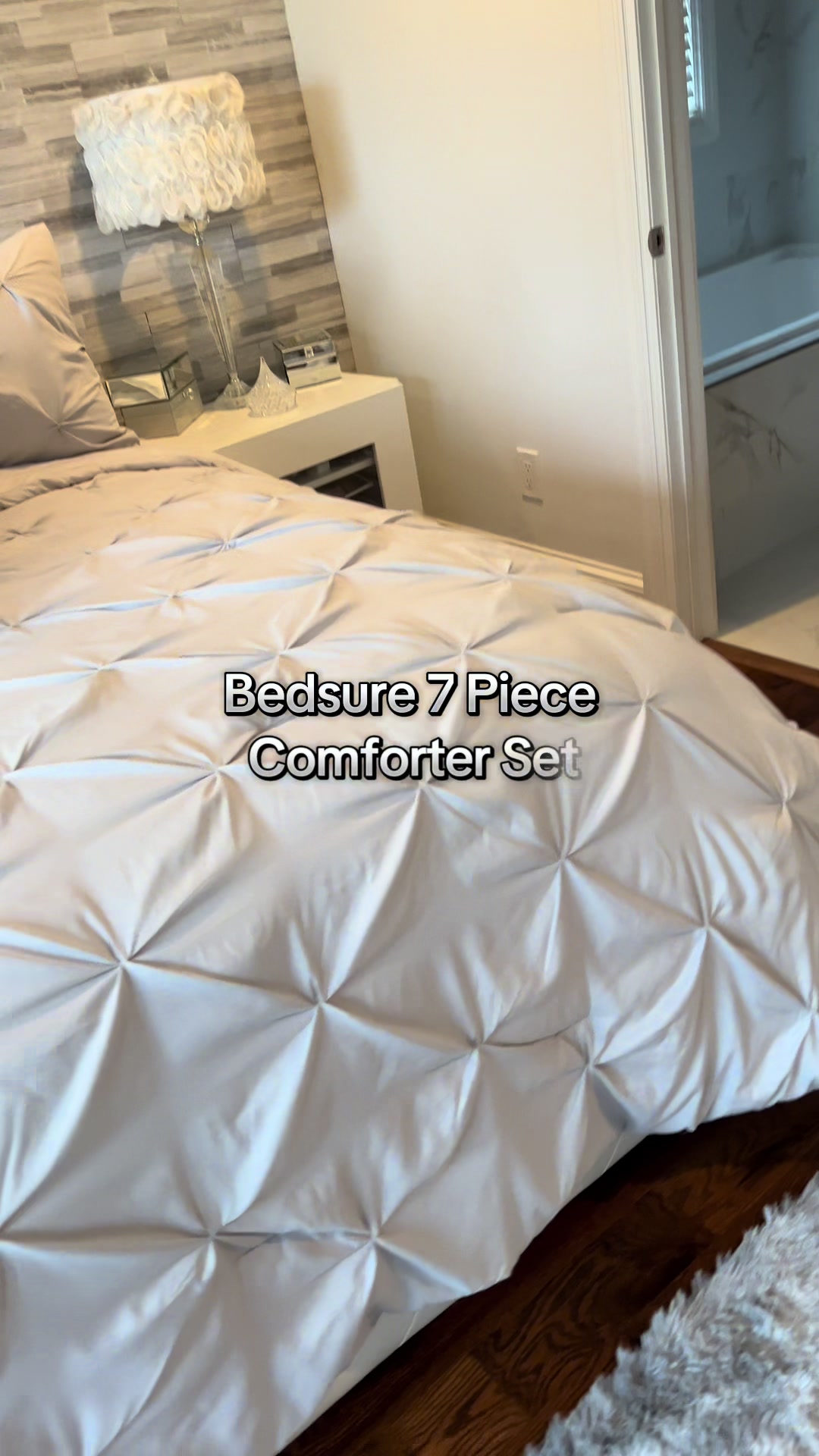 TikTok post by @brendaj528 for Bedsure Home. Caption reads: I love Bedsure’s Seven Piece Pintuck set! It comes....