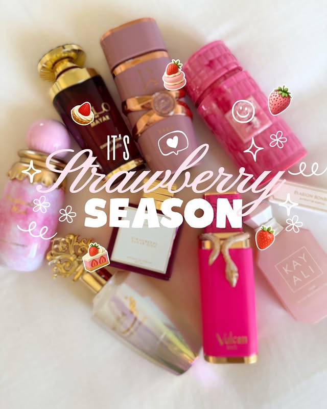 Instagram post by @scentedcloud18 for KAYALI FRAGRANCES. Caption reads: It’s strawberry season! How do you like them best?....