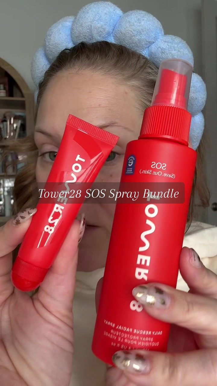 TikTok post by @itsabbyak for Tower 28 Beauty. Caption reads: [...] the SOS spray. Period. @Tower 28 Beauty....