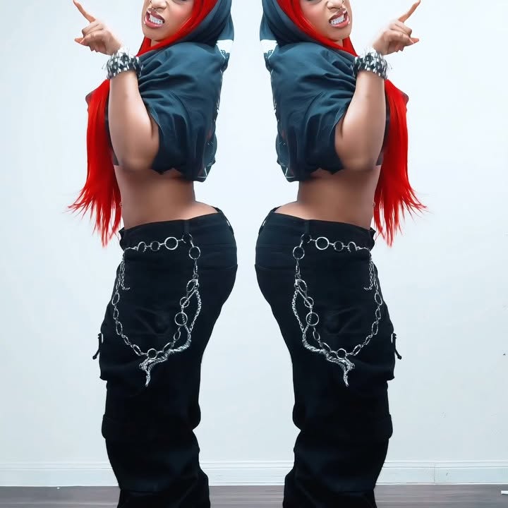 Instagram post by @sayrahchips for CRISTIANZEROTRE. Caption reads: [...] a fatty 🧚‍♀️👅 
styling my new Red....