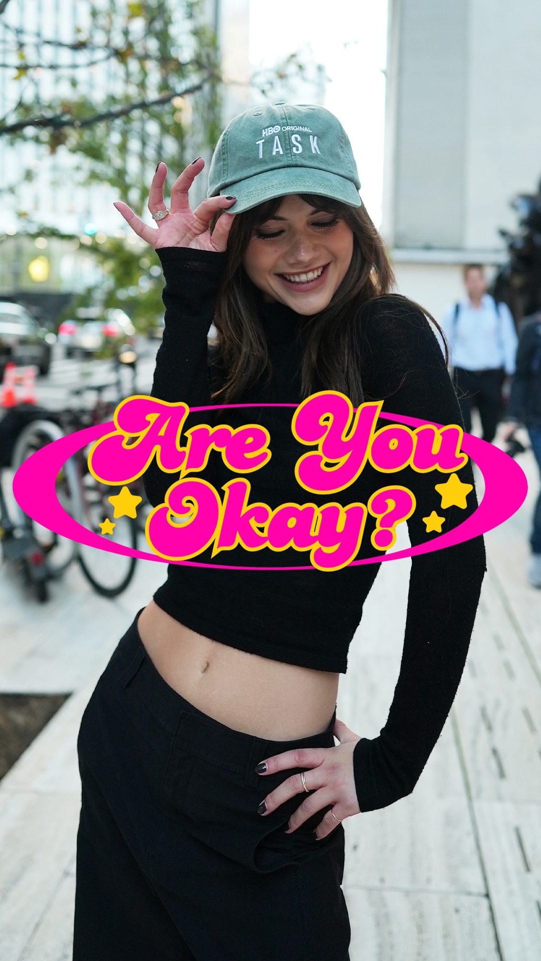 Instagram post by @areyouokayshow for Max. Caption reads: emilia from #Task can walk on her knees (also she....