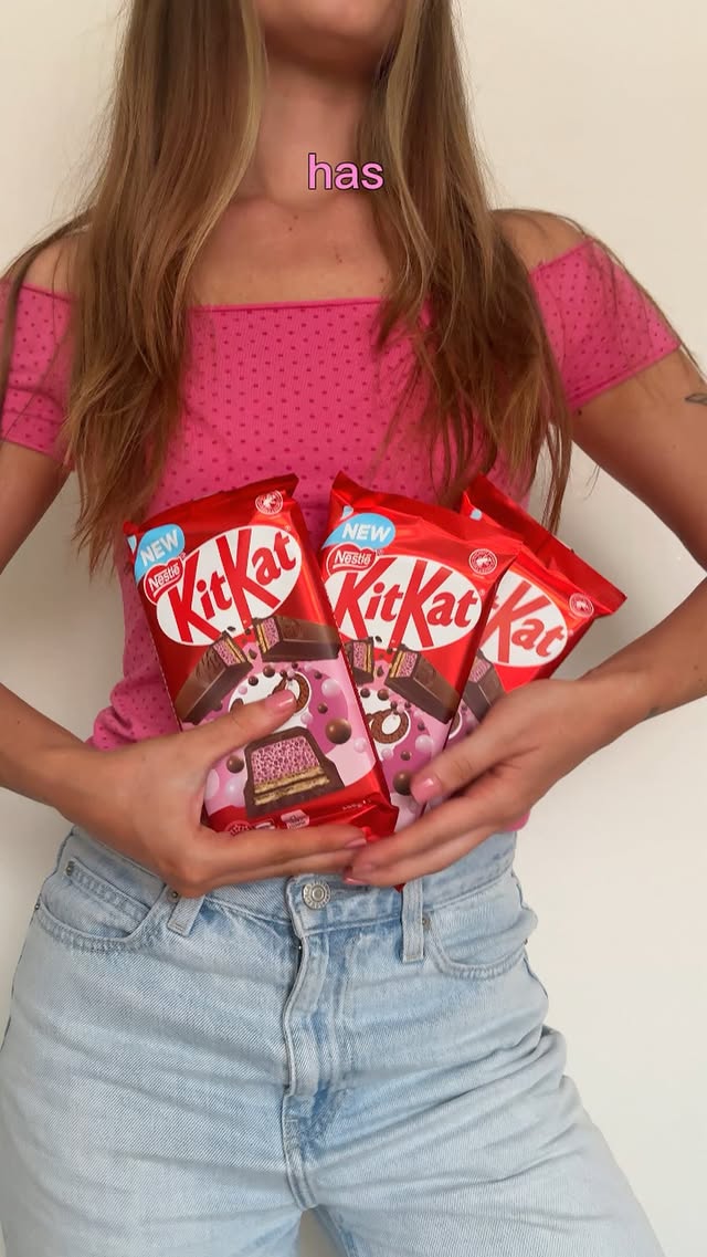 Instagram post by @__racheljohnston for KITKAT. Caption reads: [...] The new Aero Strawberry-flavoured KitKat is....