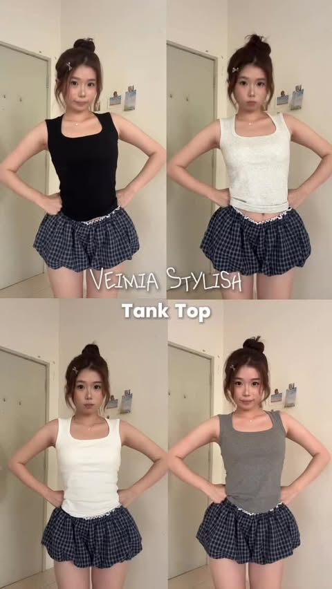 Instagram post by @angelko726 for Veimia. Caption reads: [...] i found the best top 🖤🩶🤍 . . . . .....