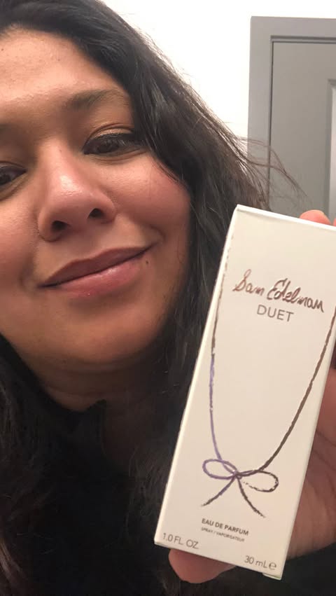 Instagram post by @tefamadero for Sam Edelman. Caption reads: ✨ INTRODUCING DUET ✨
Eau de Parfum by Sam....