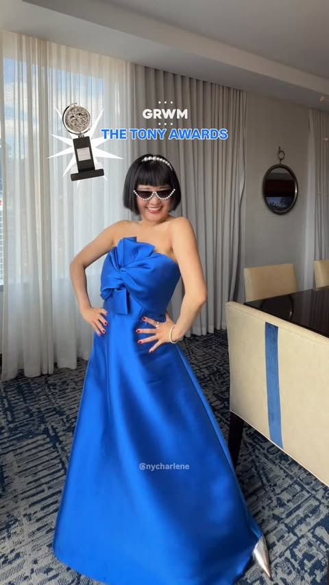 Instagram post by @nycharlene for DIFF Charitable Eyewear. Caption reads: IT’S SHOWTIMEEEE 💙 @thetonyawards June 7, 2026 📍....