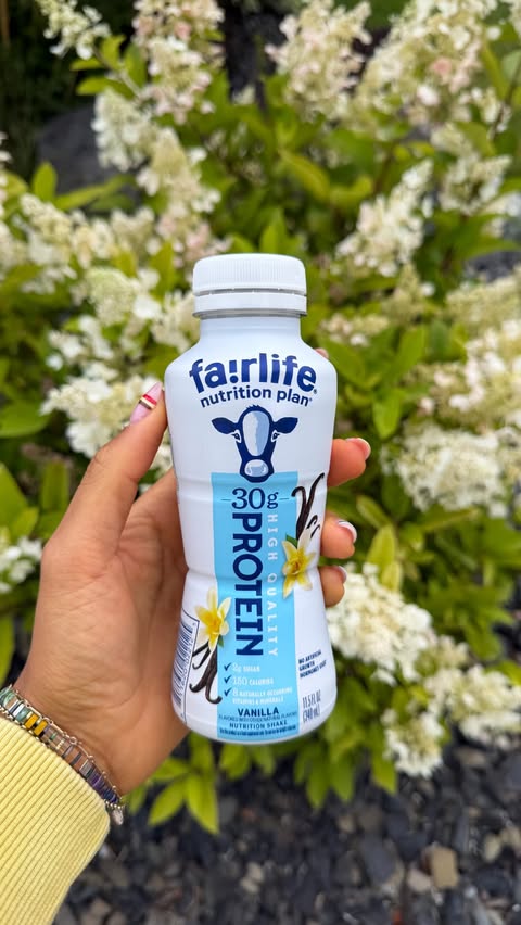 Instagram post by @kambrialewiss for fairlife. Caption reads: [...] & have been loving these new vanilla....