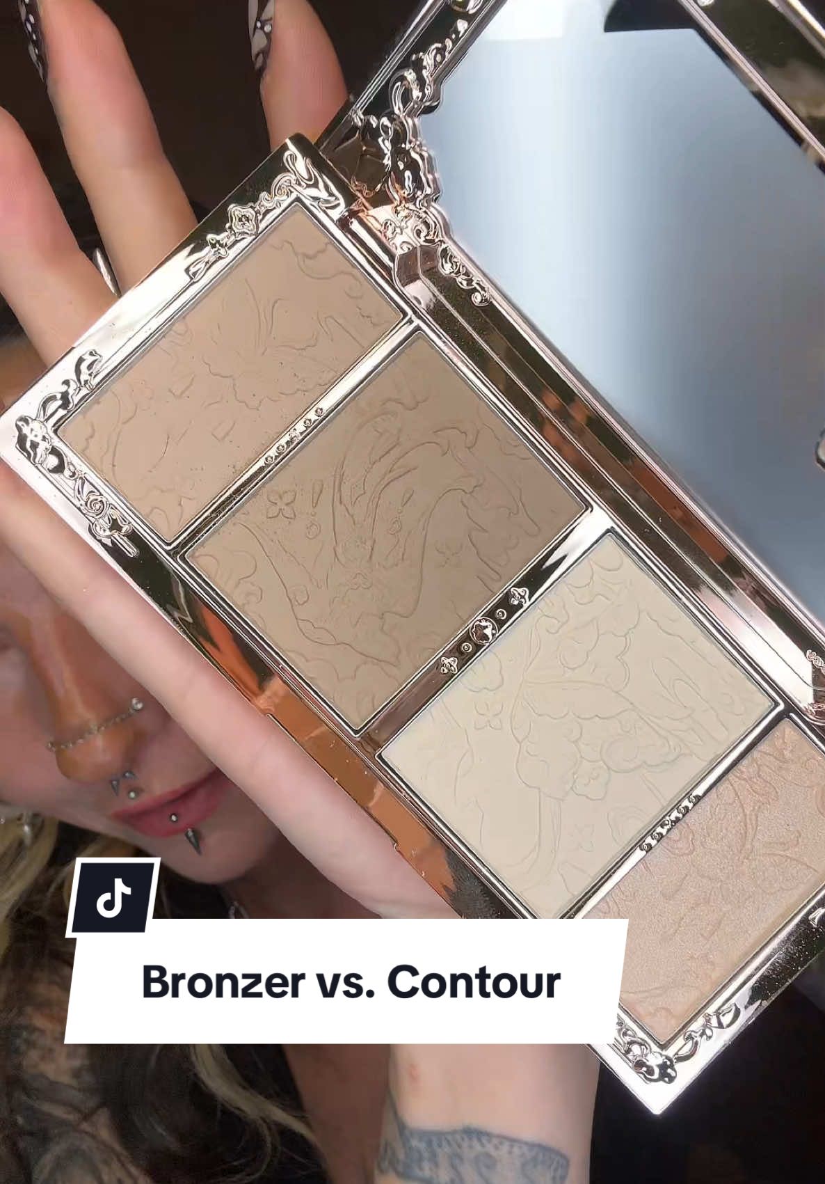 TikTok post by @scary_elle for DOLCE GLOW. Caption reads: LOL I left my regular bronzer stick at my mom’s....