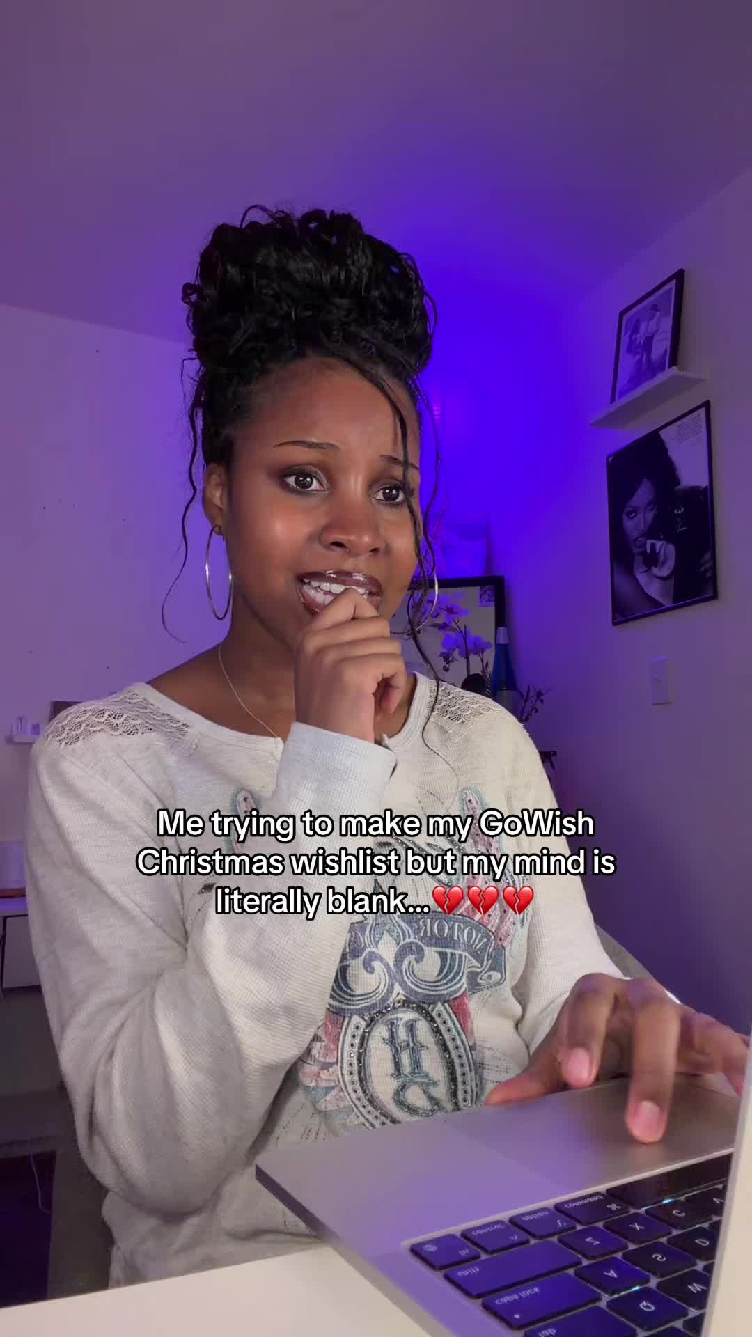 TikTok post by @okayyy.tiara for GoWish. Caption reads: [...] the year I know exactly what I want 🫩....