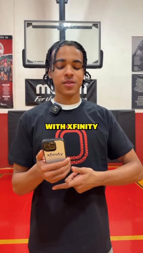 Instagram post by @mikel_brownjr for Xfinity. Caption reads: The realest voice in the gym 🗣️ @xfinity.
