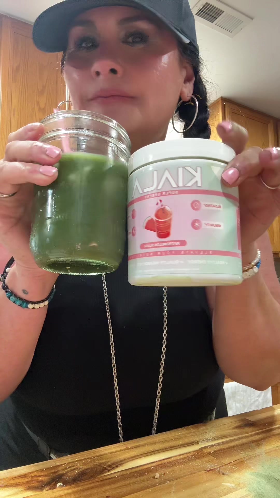 TikTok post by @xoxomabes for Kiala Nutrition. Caption reads: Loving my journey with my @kialanutrition greens.....