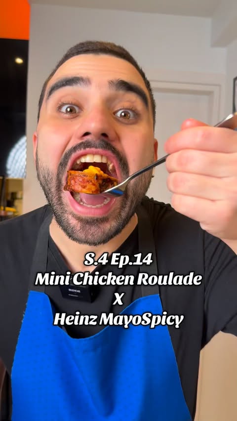 Instagram post by @nikos_marolis for Heinz. Caption reads: S.4 Ep.14 Mini Chicken Roulade with Heinz....
