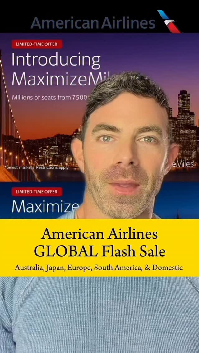 Instagram post by @traveldaddydave for American Airlines. Caption reads: American Airlines GLOBAL Flash Sale

Domestic:....