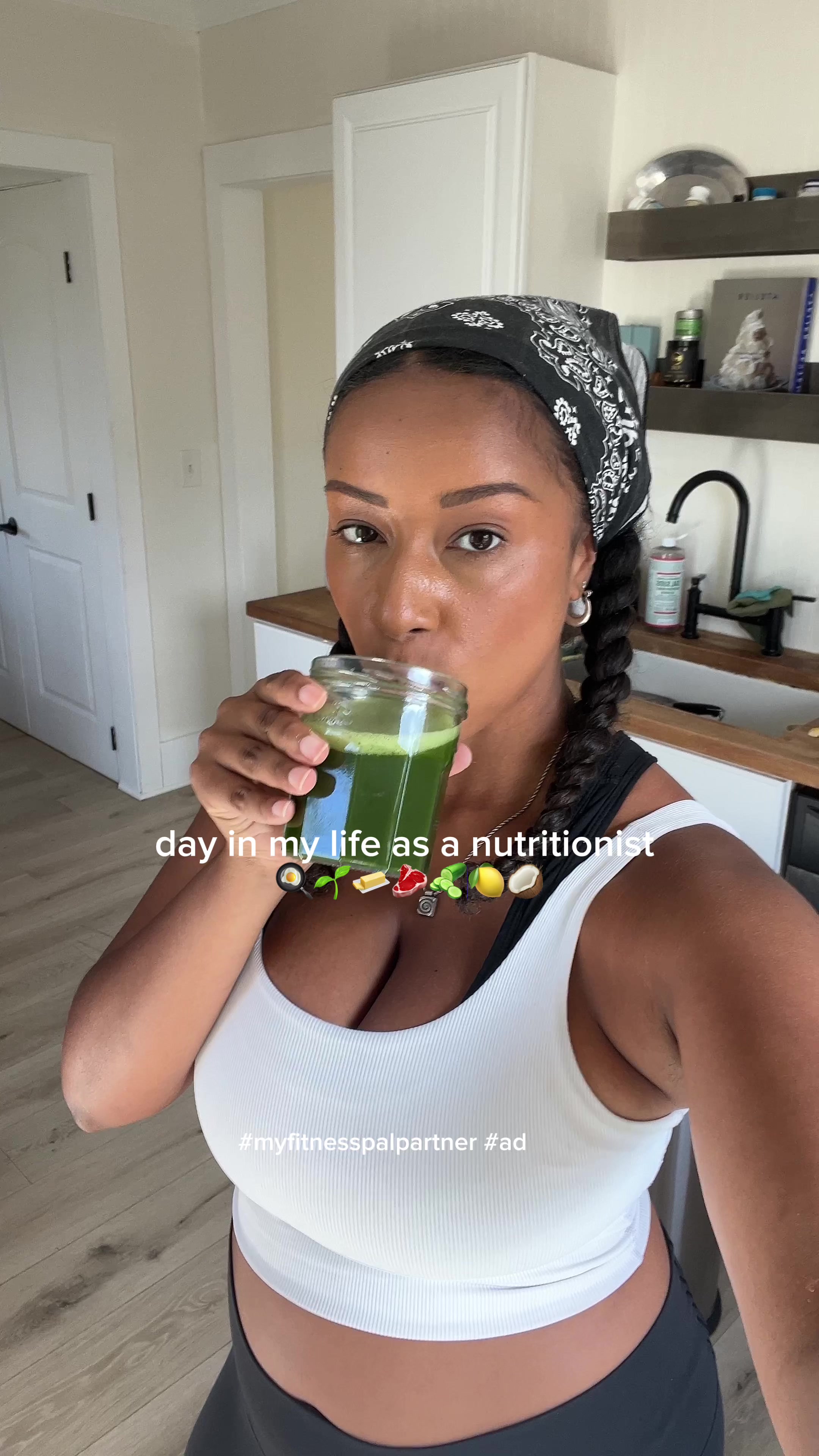 TikTok post by @aiyanagabrielleee for MyFitnessPal. Caption reads: [...] & balanced full day of eating w/....