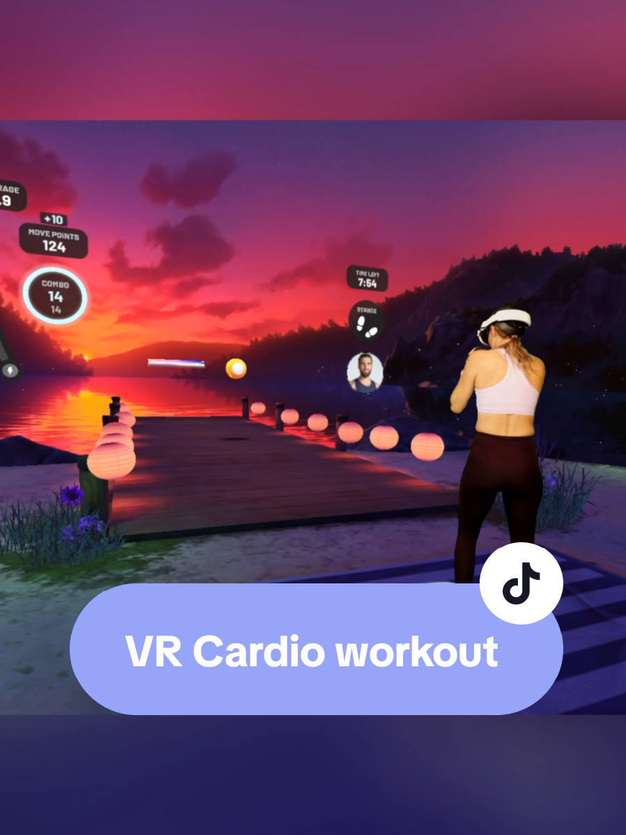 TikTok post by @vikingprincessvr for FitXR. Caption reads: Those new moves are 🔥🔥🔥 App: @FitXR  Headset:....