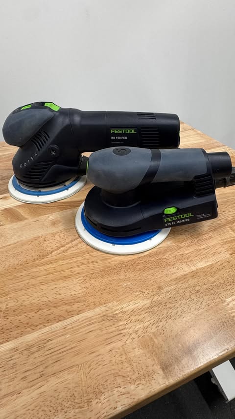 Instagram post by @caseyknips for Festool USA. Caption reads: What’s your go to sander? I tend to lean towards....