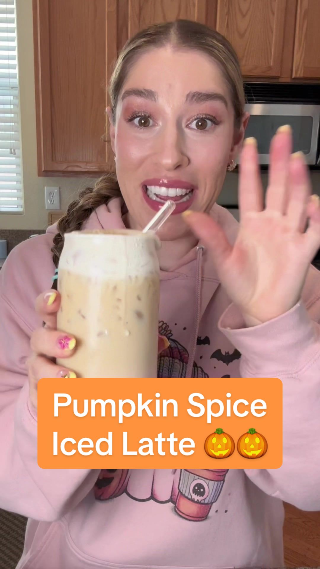 TikTok post by @learnwithjess for Syruvia. Caption reads: Iced Pumpkin Spice Latte right at home! @Syruvia ....