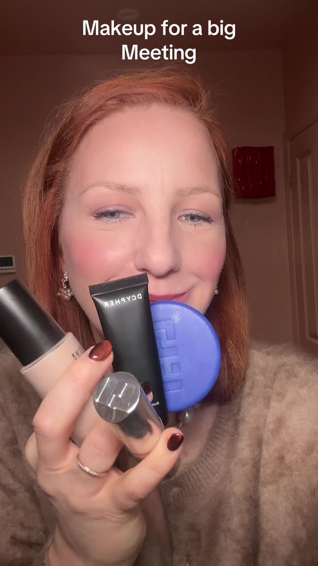 TikTok post by @ciaradoesmakeup.r for TikTok Shop. Caption reads: For meetings I like my makeup to be warm and....