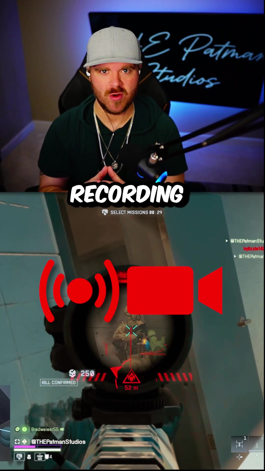 TikTok post by @thepatmanstudios for EMEET. Caption reads: [...] #gaming #streaming #streamsetup....