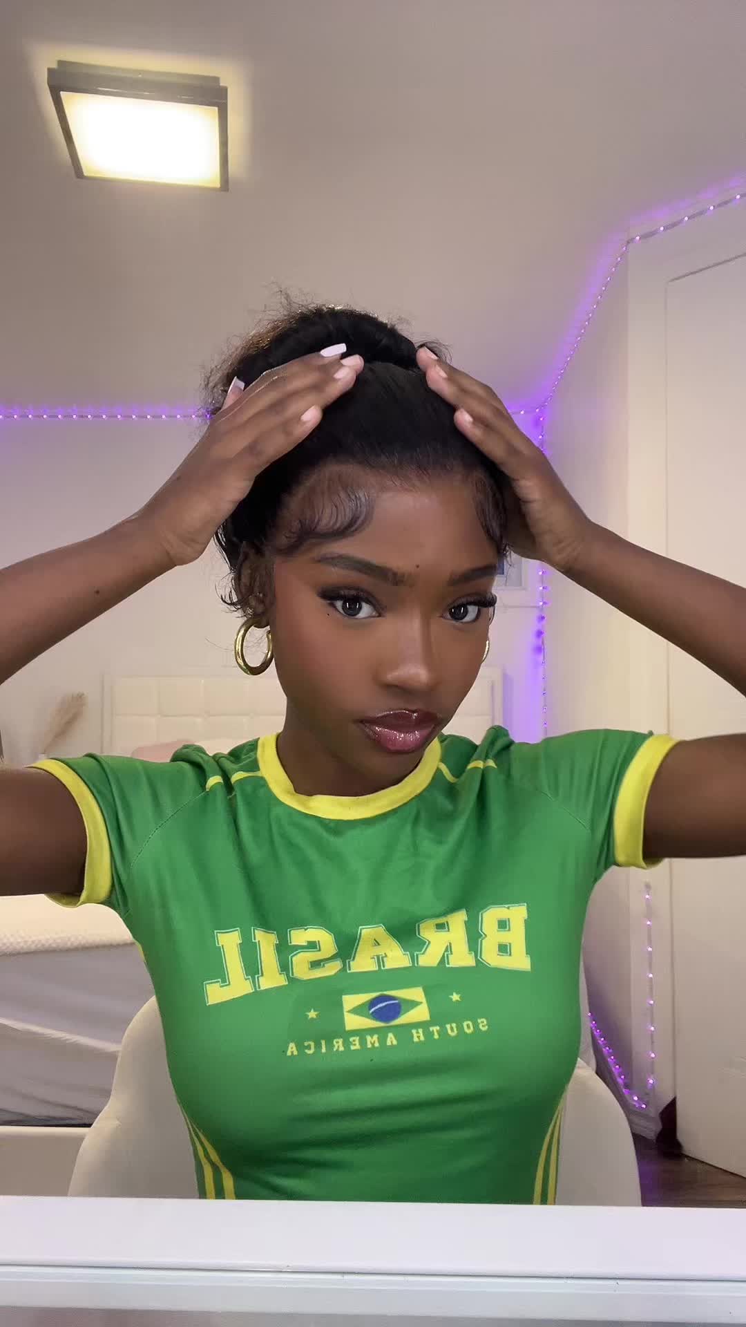 TikTok post by @sarah_phir for Wiggins Hair. Caption reads: Pre styled 360 wig bun 🎀  link in bio to shop ....