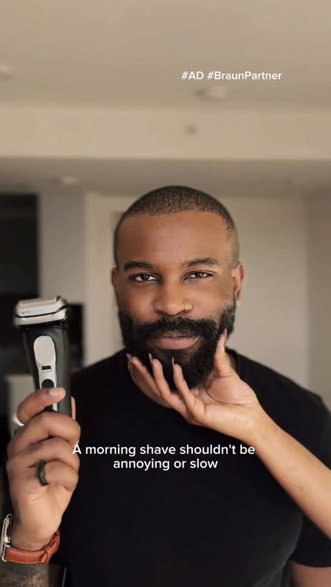 Instagram post by @stylesbyslimster for Braun. Caption reads: #Ad #BraunPartner Shaving can be chaotic, take....