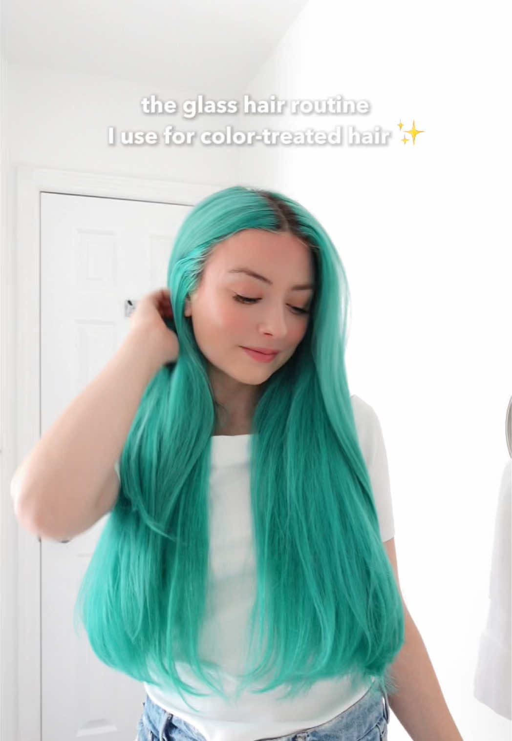 TikTok post by @xomerlissa for Farouk Systems. Caption reads: #CHIpartner glass hair without dulling my color 🩵....