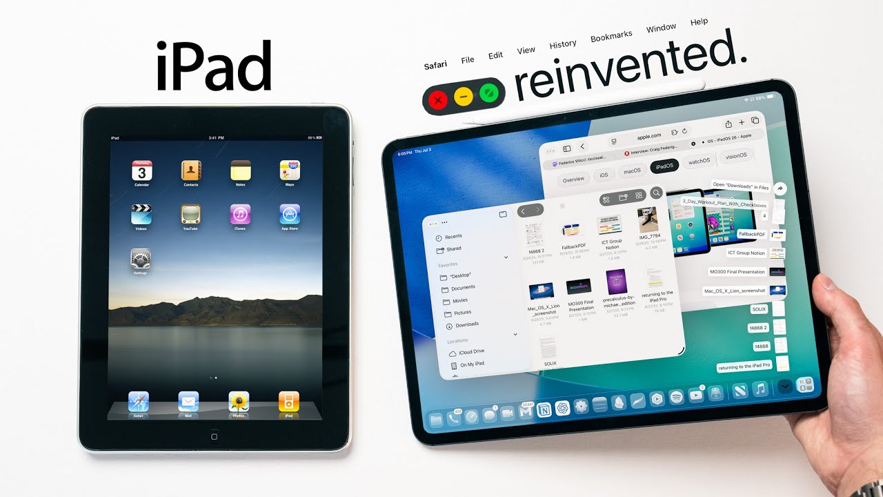 YouTube post by @NoahHerman for AnkerMake. Caption reads: iPadOS 26 reinvents the iPad.