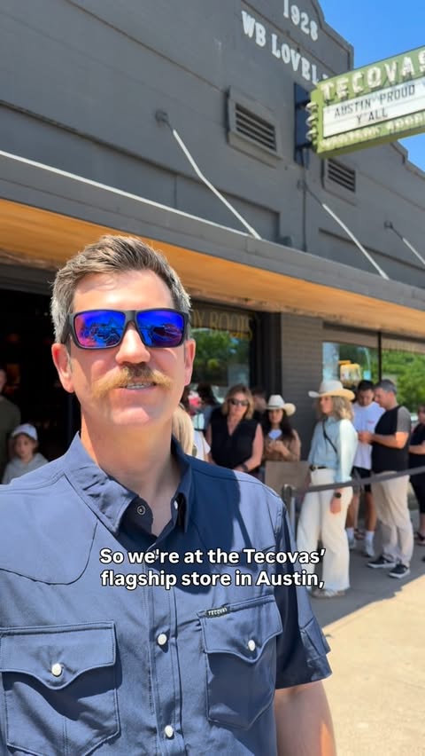 Instagram post by @clay_newcomb for Tecovas. Caption reads: Tour of the @tecovas flagship store in Austin,....
