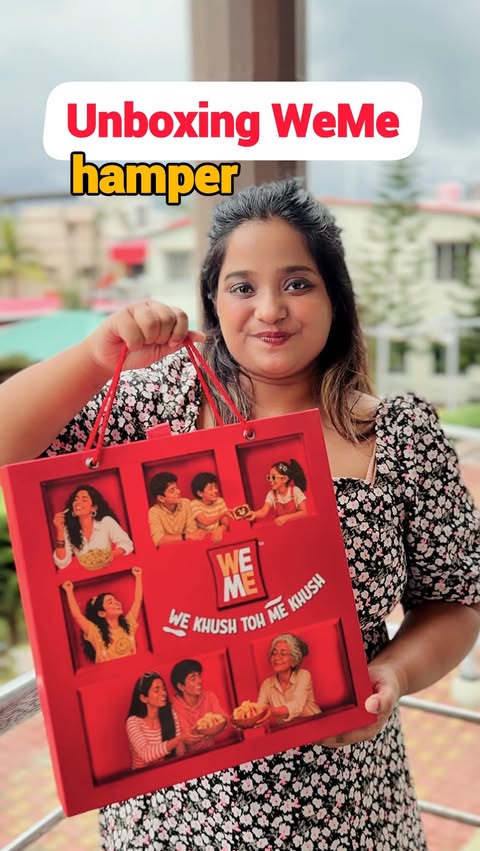 Instagram post by @mostlyhungry_ for Emami Healthy & Tasty. Caption reads: Unboxing the new WeMe by Emami snacking range! 😍✨....