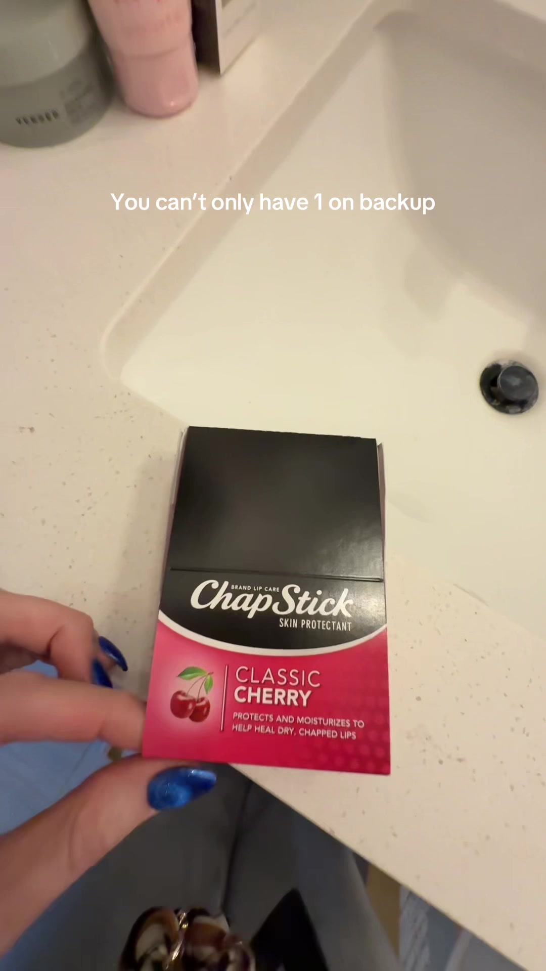 TikTok post by @literallyjustchelsea for ChapStick. Caption reads: CHERRY CHAPSTICK @ChapStick.US the OG best [...].