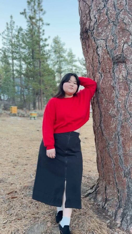 Instagram post by @asheekim for Shop Noble. Caption reads: very obsessed with this @shopnoble skirt❣️#gifted.