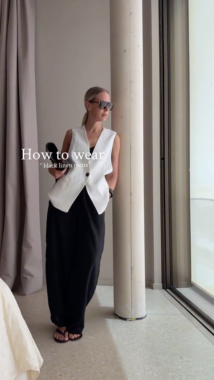 Instagram post by @mirjaklein for EDITED. Caption reads: One pair of black linen pants, three different....