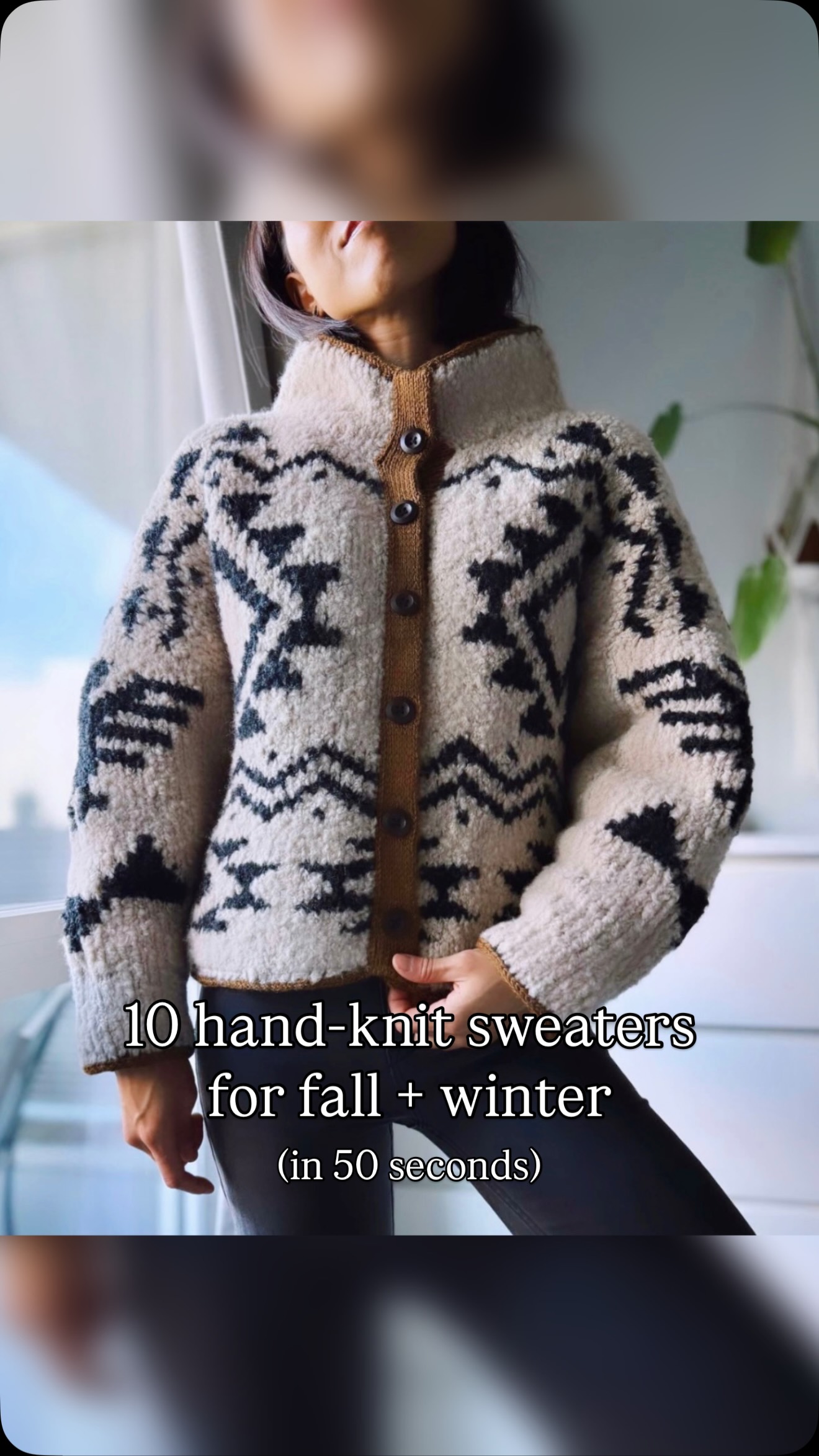 Instagram post by @whistleandthread for Knit Picks. Caption reads: 10 hand-knit sweaters for fall + winter in 50....