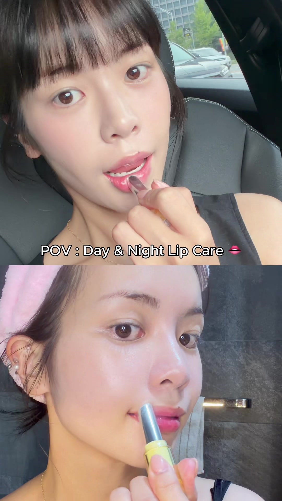 TikTok post by @immyouruna for Heimish. Caption reads: day & night lip care 🫦💄with @heimish.cosmetics....