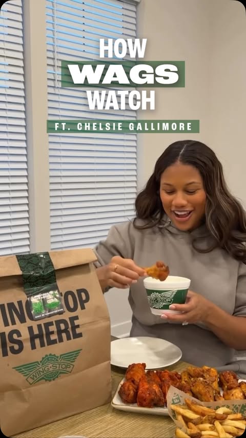 Instagram post by @chelzchic for Wingstop. Caption reads: is there any better form of game day motivation....