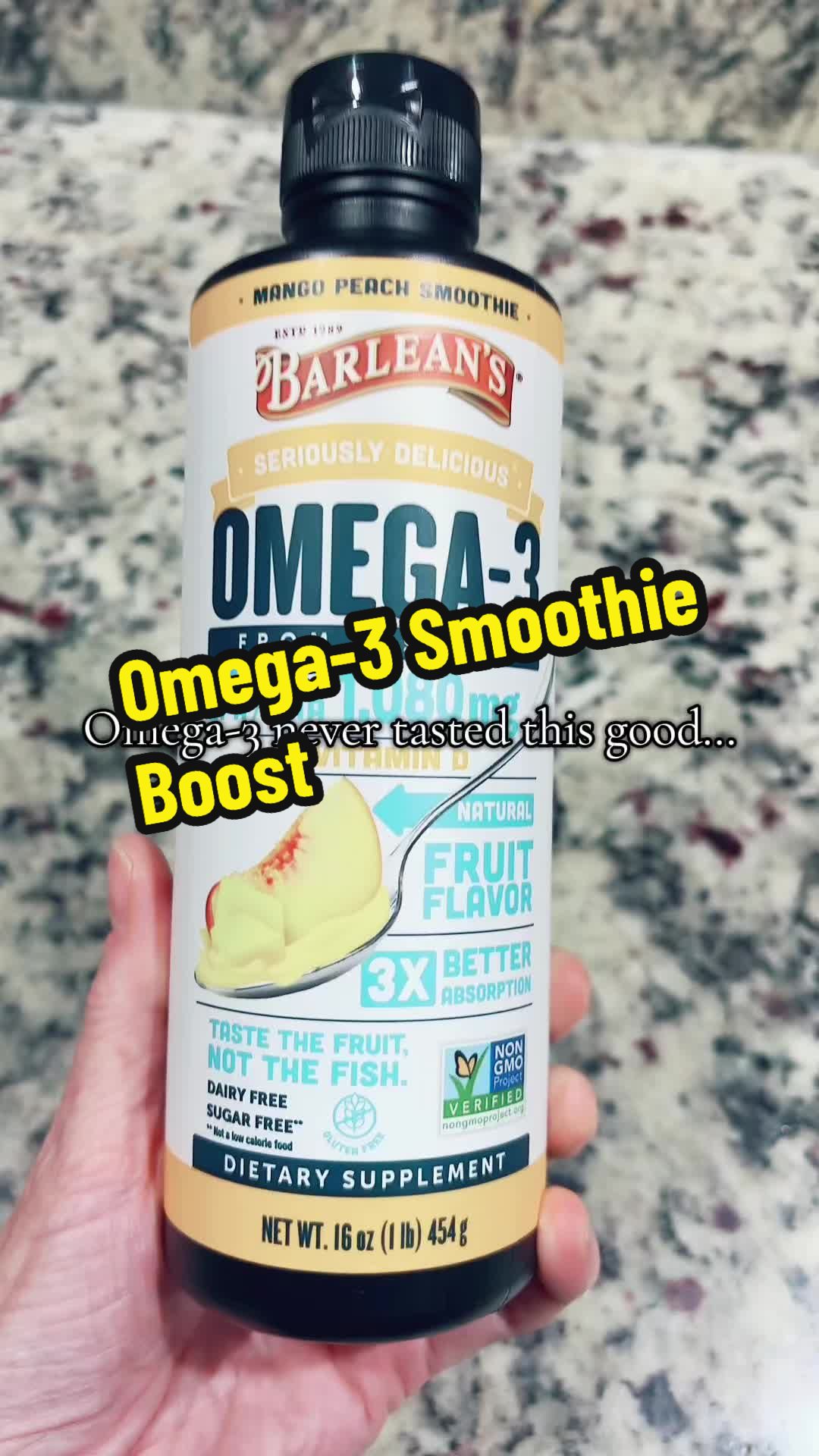 TikTok post by @meredithheyrich for Barlean's. Caption reads: [...] delicious! 💪✨ #HealthyHabits #fishoil....