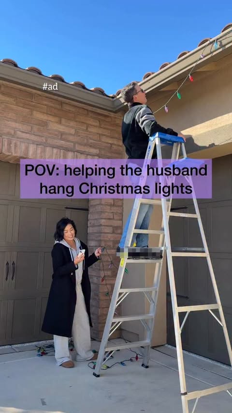 Instagram post by @twolittlestolove for Xfinity. Caption reads: #XfinityPartner Hanging Christmas lights is a....